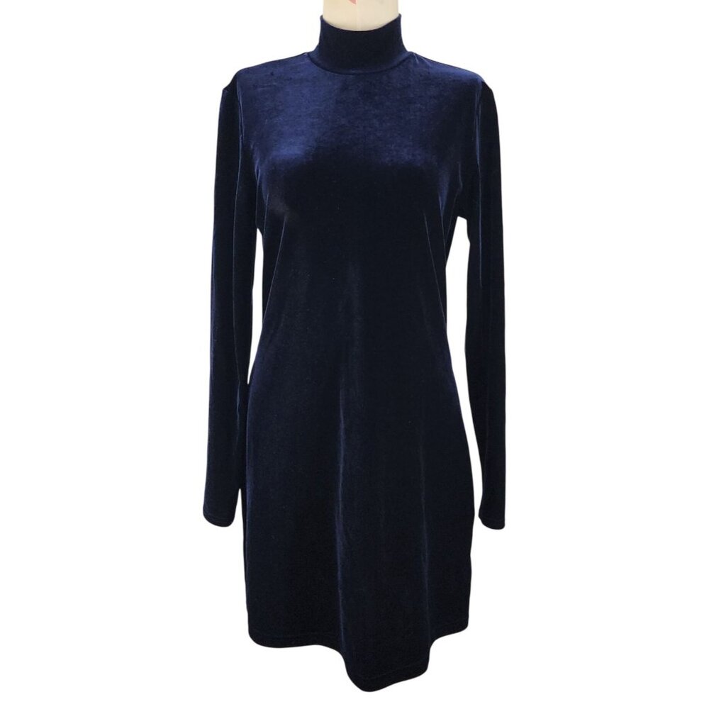 Vintage My Michelle MM Dark Blue Turtle Mock Neck Dark Blue Velvet Dress Small